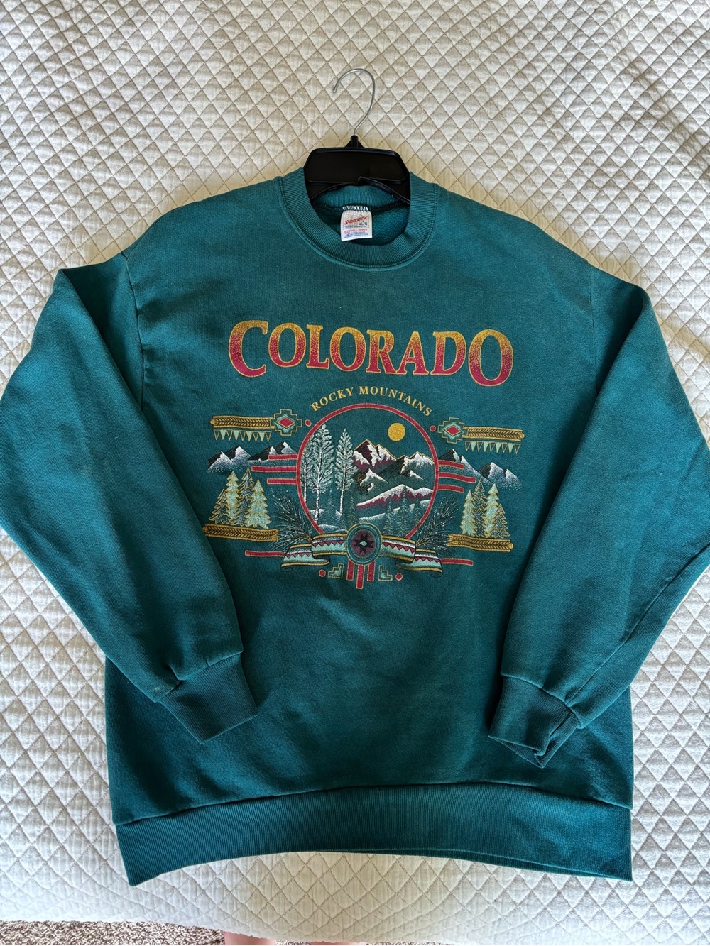 Jerzees Teal Crewneck Sweatshirt with Multicolor Colorado Graphic